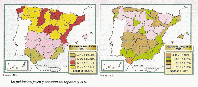 Geo, Humana, Poblacin jven y anciana en Espaa, 1991